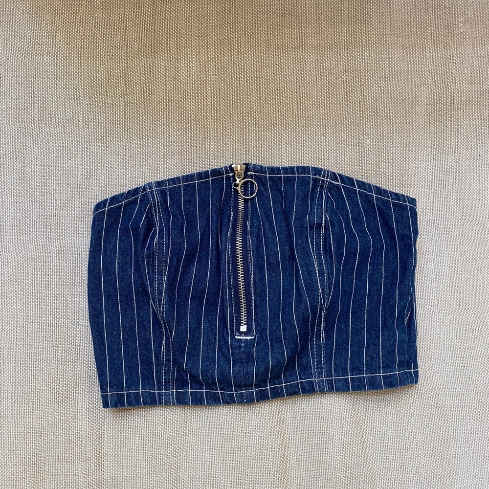 Navy Blue Zip-up Tube Top